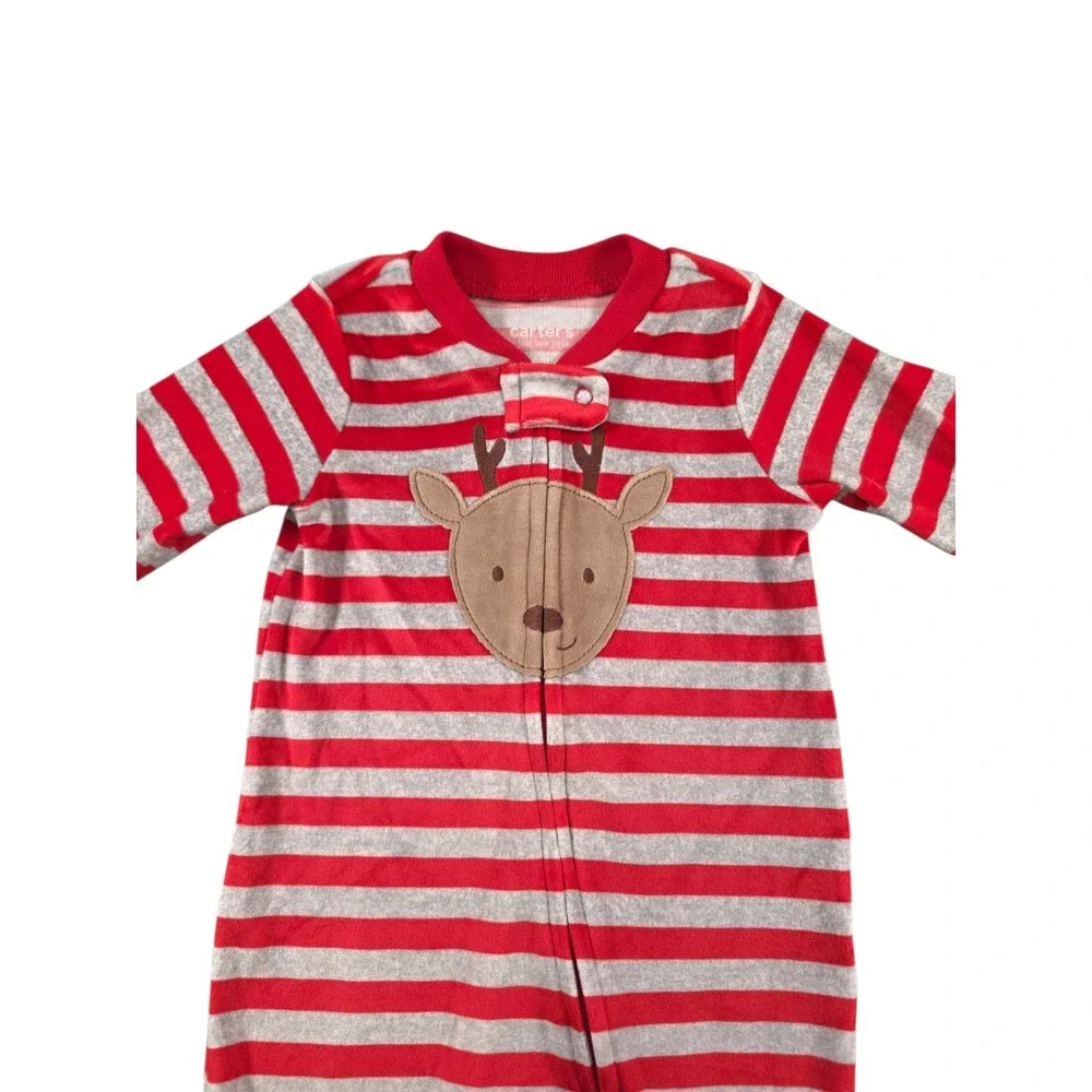 Carter's Just One You Baby Reindeer Striped Fleece Footed Pajama Sz 6M NWT